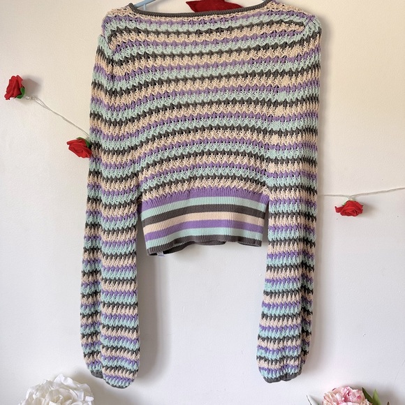 Zara Geometric Stripped knitted crop sweater top L - Picture 6 of 8